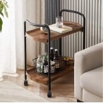 New Solid Wood Trolley Stable Trolley Cart Strong Bearing Longevity Durable Double Layer Waterproof Sunscreen Bar Cart