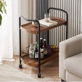 New Solid Wood Trolley Stable Trolley Cart Strong Bearing Longevity Durable Double Layer Waterproof Sunscreen Bar Cart