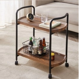 New Solid Wood Trolley Stable Trolley Cart Strong Bearing Longevity Durable Double Layer Waterproof Sunscreen Bar Cart
