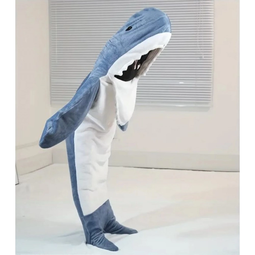 Hoodie Women Wearable  Kids Parents Hooded Warm Flannel Cartoon Homewear Shark Onesie Sleeping Bag