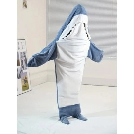 Hoodie Women Wearable  Kids Parents Hooded Warm Flannel Cartoon Homewear Shark Onesie Sleeping Bag