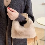Women Faux Fur Handbags Zipper Small Lady Shoulder Bag Casual Tote Half-Moon Hobos Winder Crossbody Bag For Traveling Shopping