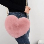 Fashion Women's Heart Shaped Handbags Cute Kawaii Faux Fur Crossbody Bags Wallet Purse Plush Chain Shoulder Bag Lady Handbag