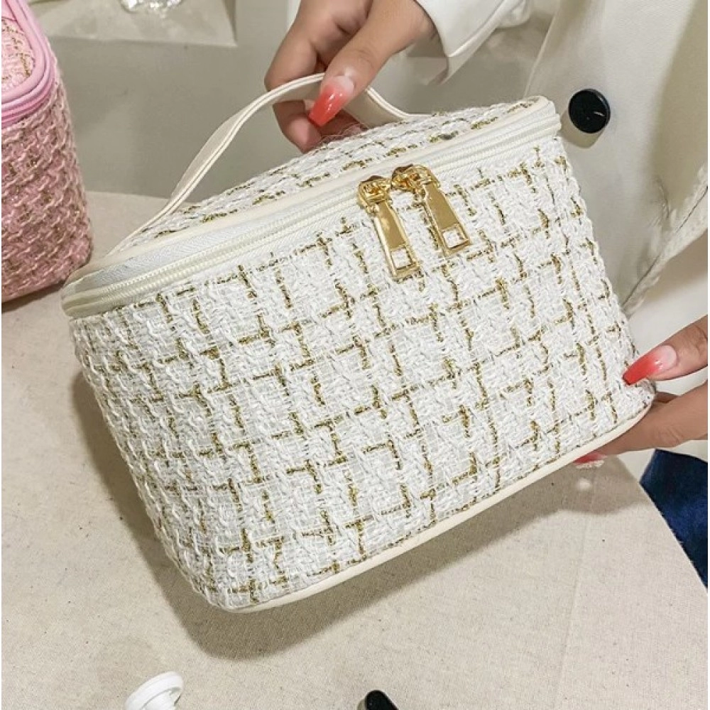 New Korean plaid portable small fragrance makeup bag Large capacity portable toiletry storage bag makeup box travel