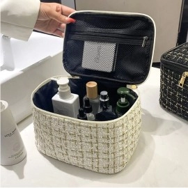 New Korean plaid portable small fragrance makeup bag Large capacity portable toiletry storage bag makeup box travel